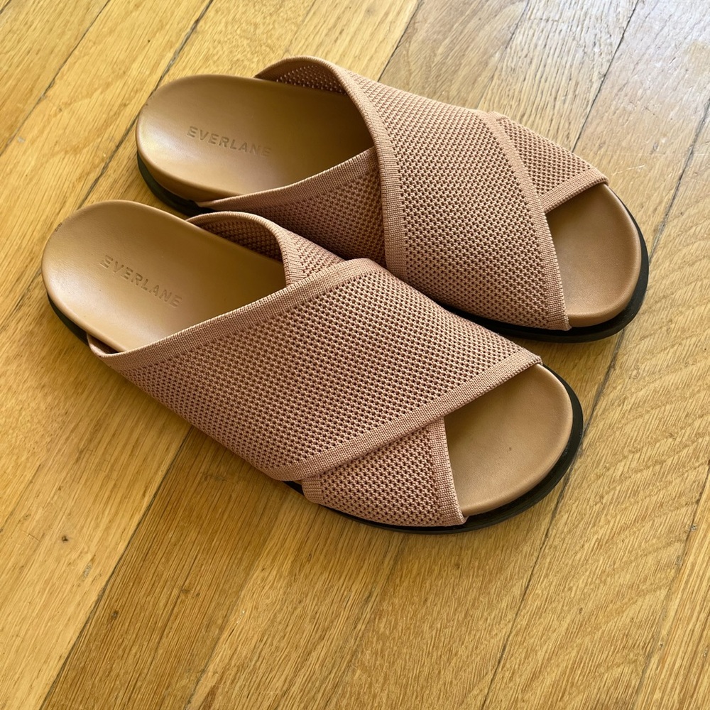 Everlane Tan Slide Sandals with Crossover Straps